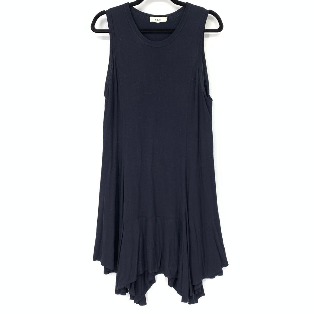 A.L.C. Dress Women's Sz Small High Low Tank Flared Hem Sleeveless Navy Blue